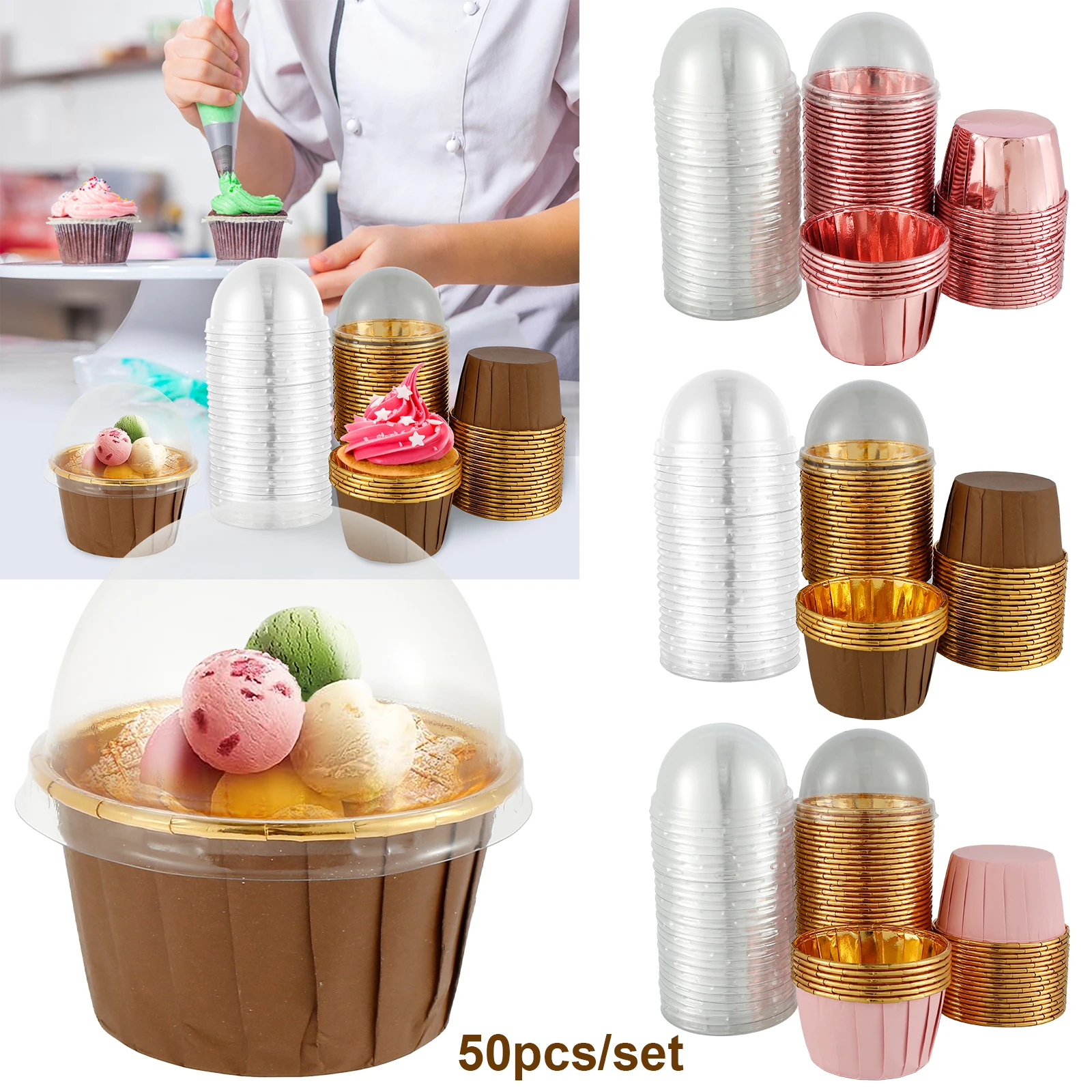 50pcs Foil Cupcake Liners Portable Heat Resistant Aluminum Cake Cups Non-stick Round Aluminum Muffin Liners Easy to Use