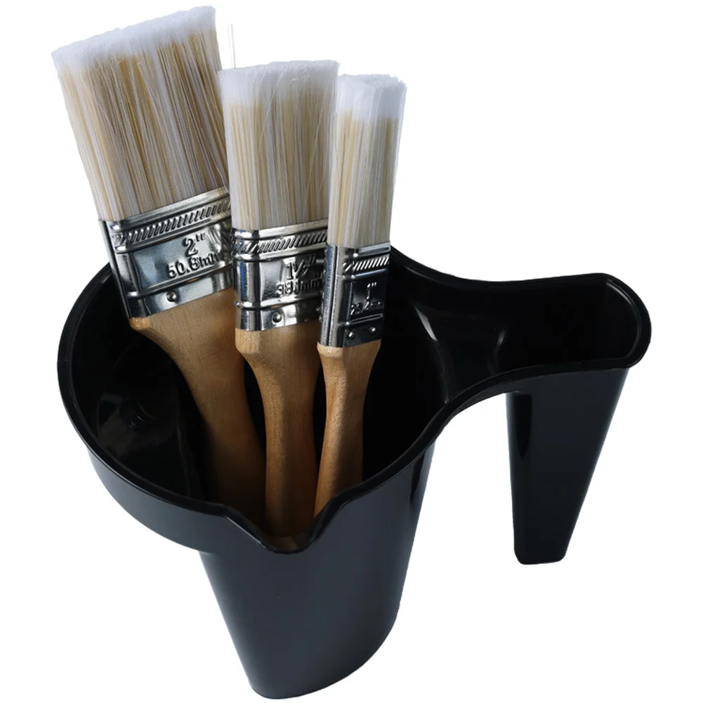 4 Piece Paint Brush Set With Cup 1 Inch 1.5 Inch 2 Inch Wood Handle Brushes Short Wooden Handle Water Based Painting Tool