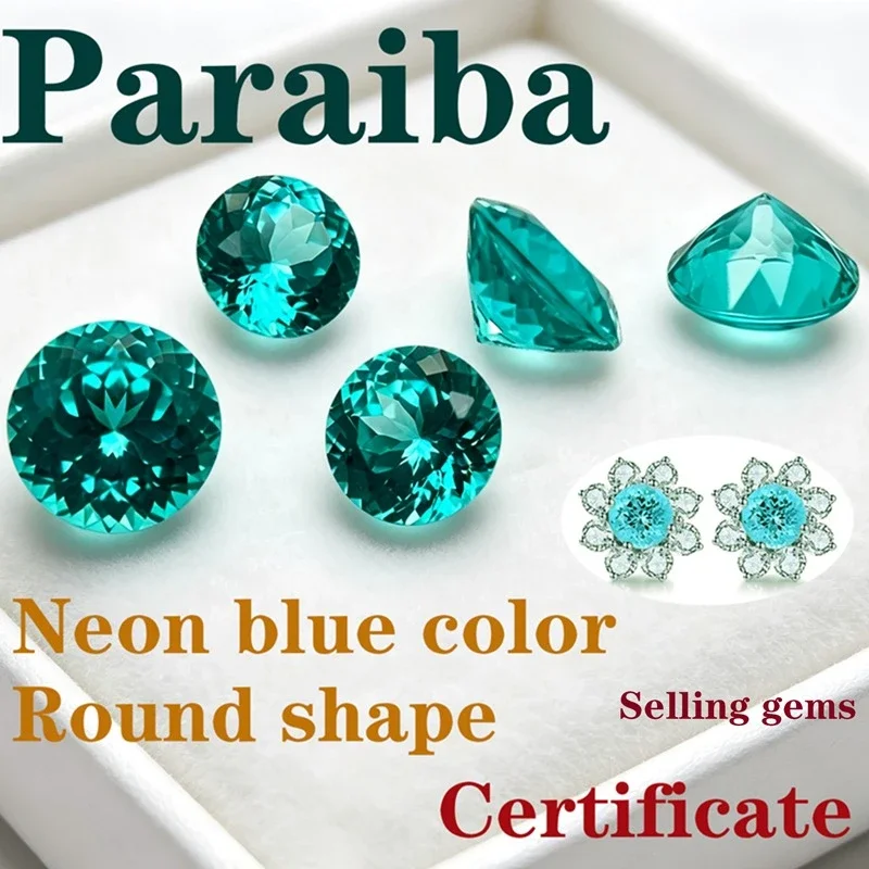 AParaiba Round Shape Artificial Gemstone Neon Blue Color Available Certificate Wholesale