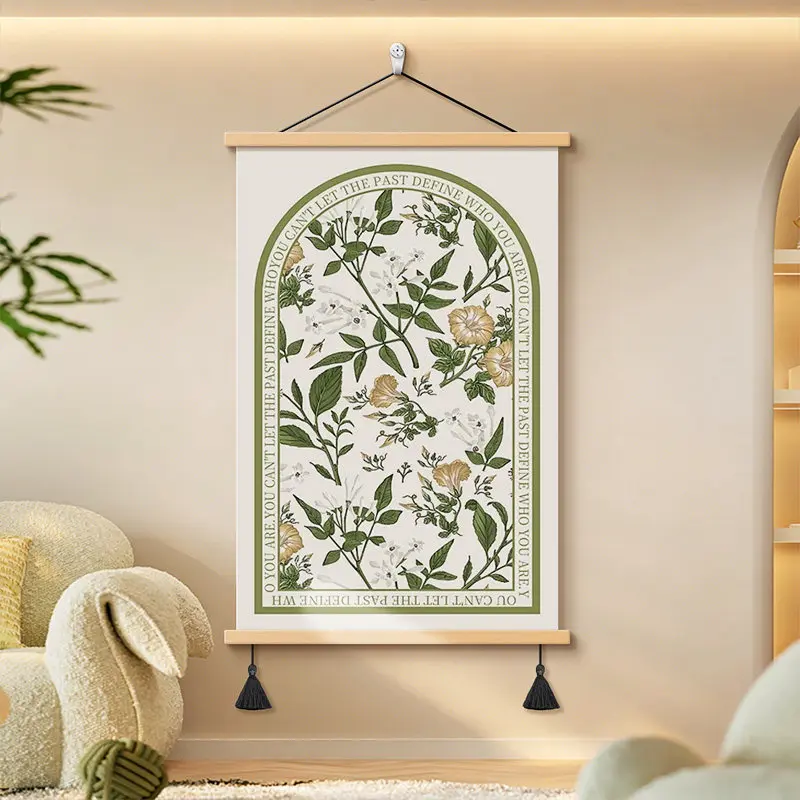 Wall Decor – French Vintage Scroll Art with Botanical Arch, Aesthetic Room Decor for Sofa Backdrop, Bedroom & Dining Room