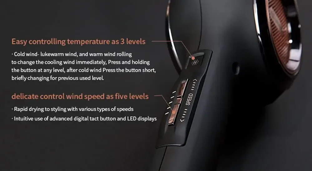 AIR SENS Professional Hair Dryer - 3 Heat X 5 Wind Fast Drying, Low Noise, Curling, Durable, Best Blow Dryer Frizzy Hair, 2 Nozz