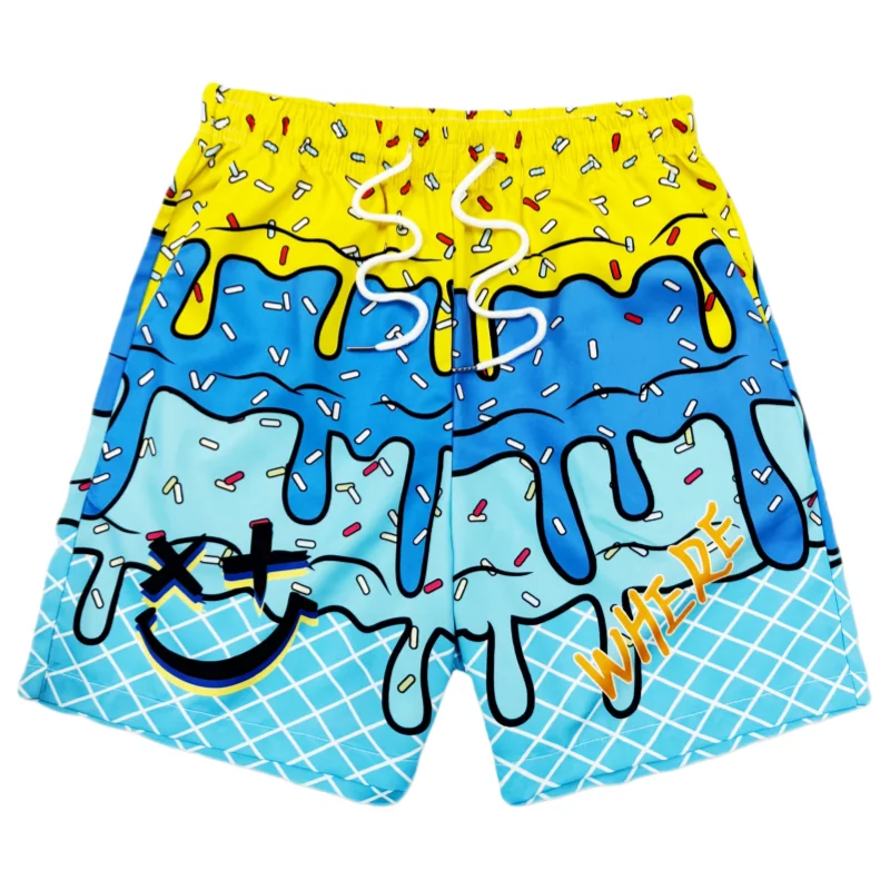 Summer Ice Cream Hawaiian Style Men's Quickdrying Shorts Breathable Soft Comfy Stylish Loose-Fit Large Beach Swim Casual Moto