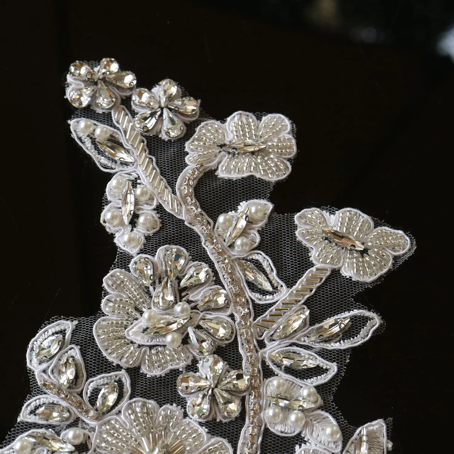 2 Stück/Paar Luxuriöse Glas-Strass-Perlen-Applikationen für Kleidung, DIY-Applikationen zum Aufnähen, Blumenapplikationen für Hochzeitskleider, Stickerei – Detail 30