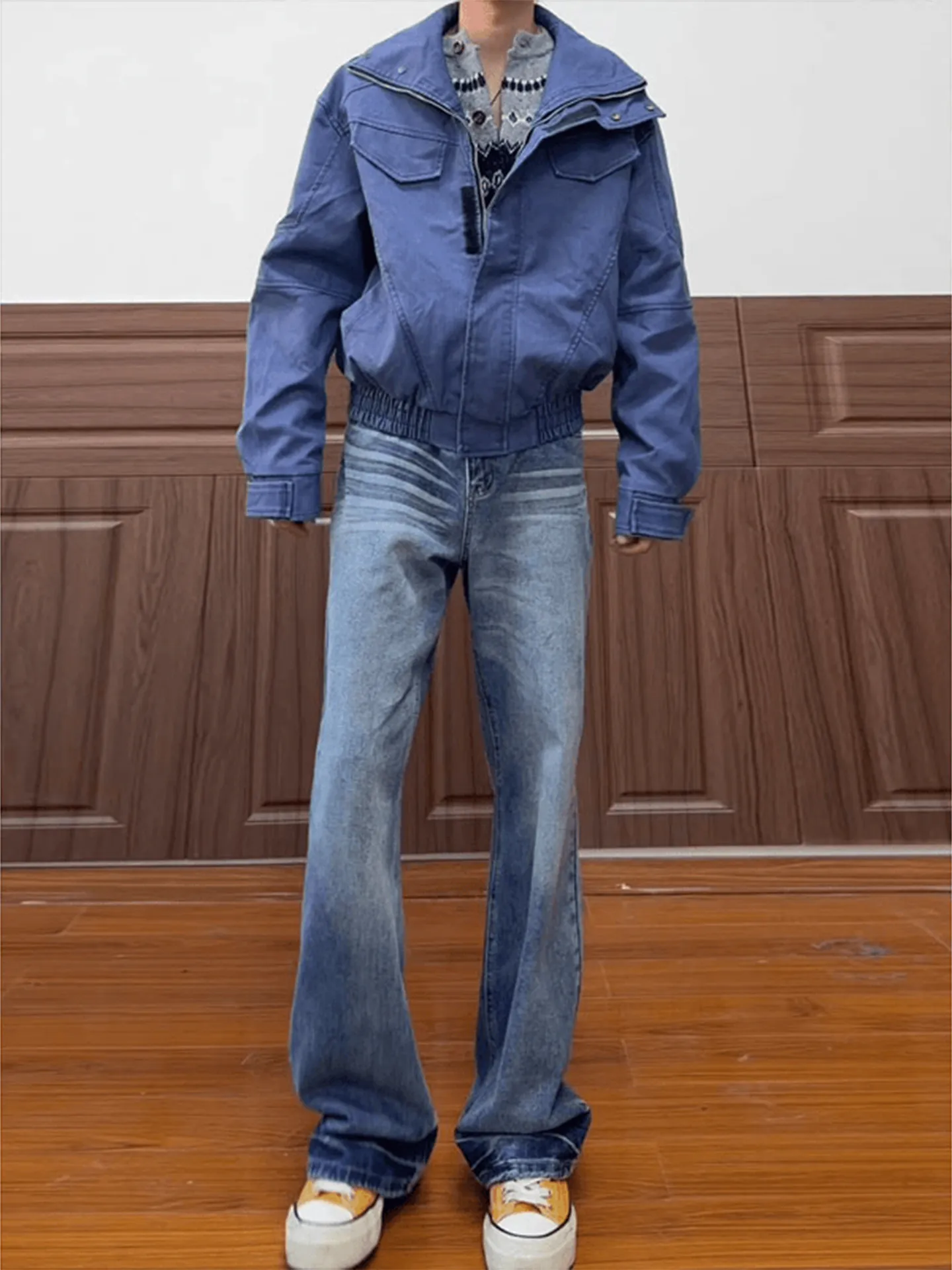 

Мужские джинсы American Sle с высокой талией, расклешенные, прямые, удлиненные, в стиле High Street, с эффектом похудения