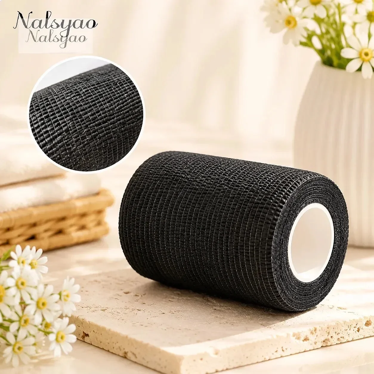 Self Adhesive Cohesive Bandage Wrap 5cm x 4.5m Black Athletic Elastic First Aid Tape Non Woven Kinesiology