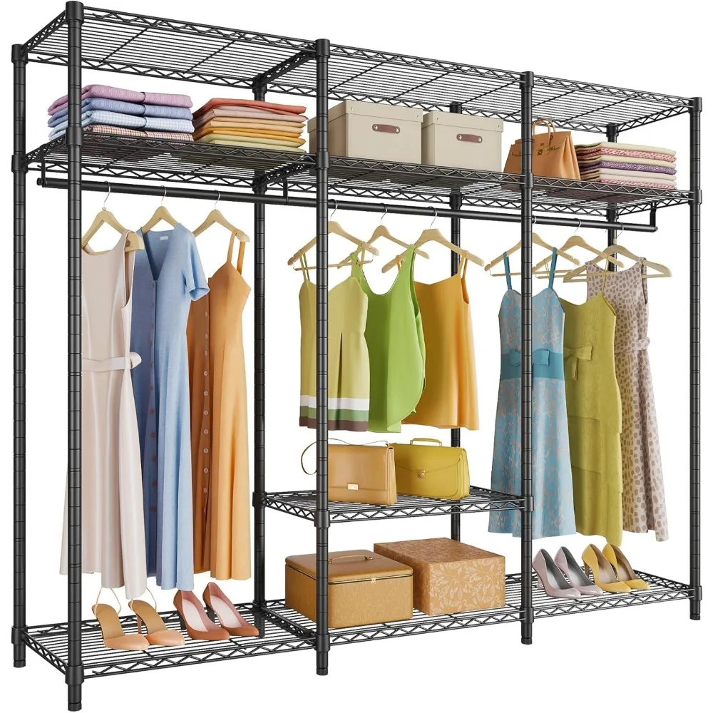 

V30 Heavy Duty Clothes Rack with 7 Adjustable Shelves & 2 Hang Rods, Portable Closet, Metal Clothing Rack, Freestanding Wardrob