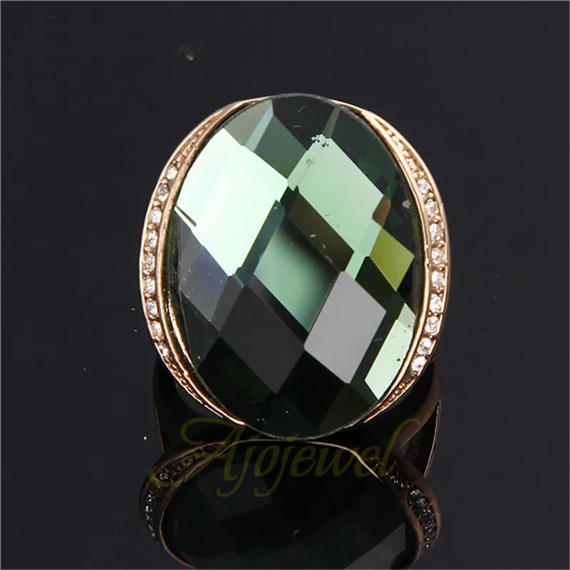 Ajojewel Green/Champagne Large Ring With Crystal Stone Women Trendy Party Jewelry Mom Gift image 5