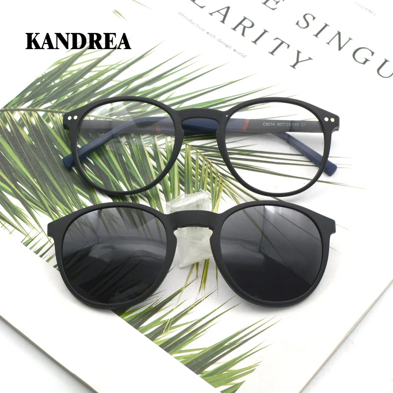 KANDREA 2 In 1 Polarized Magnet Sunglasses Women Cat Eye Fashion Vintage Glasses Frame Brand Designer Magnetic Eyewear C8014
