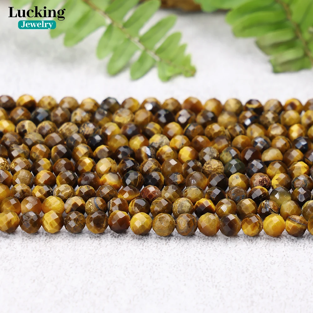 100% Natural Yellow Tiger Eye Faceted Loose Beads 2 3 4mm For Jewelry Making Bracelet Necklace Accessories 15'' 4 6 8 10 12mm