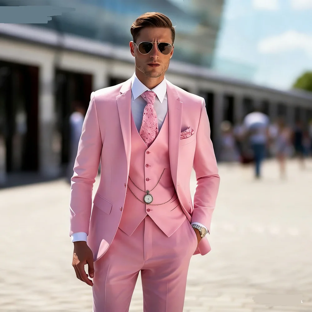 

Men's Unique Slim Fit Wedding Dress Vest Blue Sky Suit Jacket with Lapel Pants And Waistcoat Elegant 3-Piece Groomsmen Attire