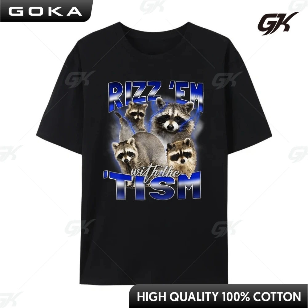 Rizz Em مع The Tism Meme Autistic Raccoon مضحك التوحد رجل الجرافيك بلايز الرجال الملابس مناسبة لارتداء مع الجينز #2