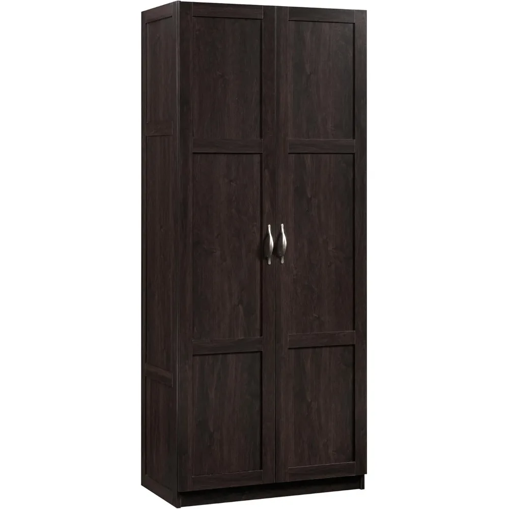 

Storage Cabinet/ Pantry cabinets Cinnamon Cherry finish Four adjustable shelves Full upper shelf Engineered wood construction