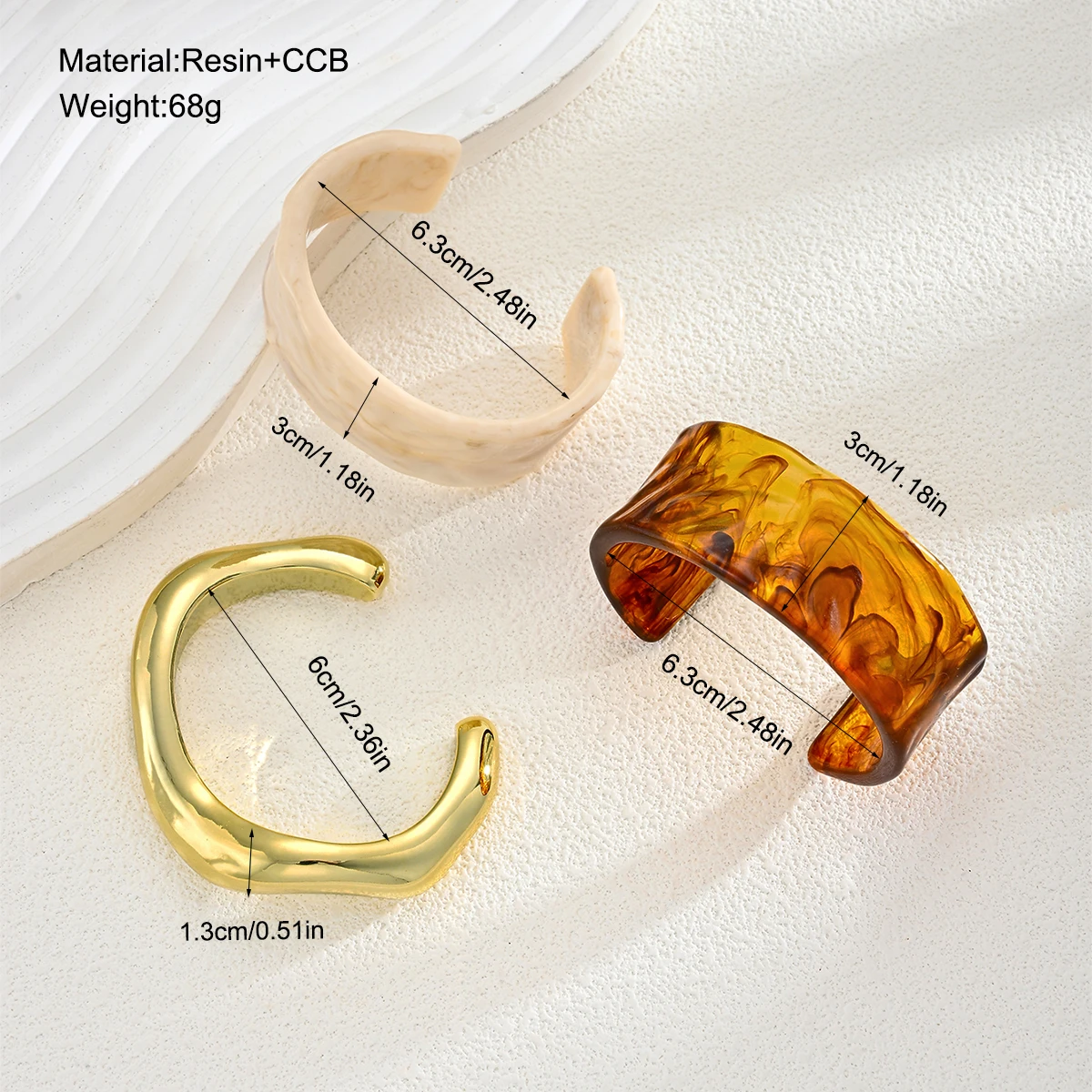 3pcs Chunky Wide CCB Resin Bangle Bracelet Set, Statement Jewelry