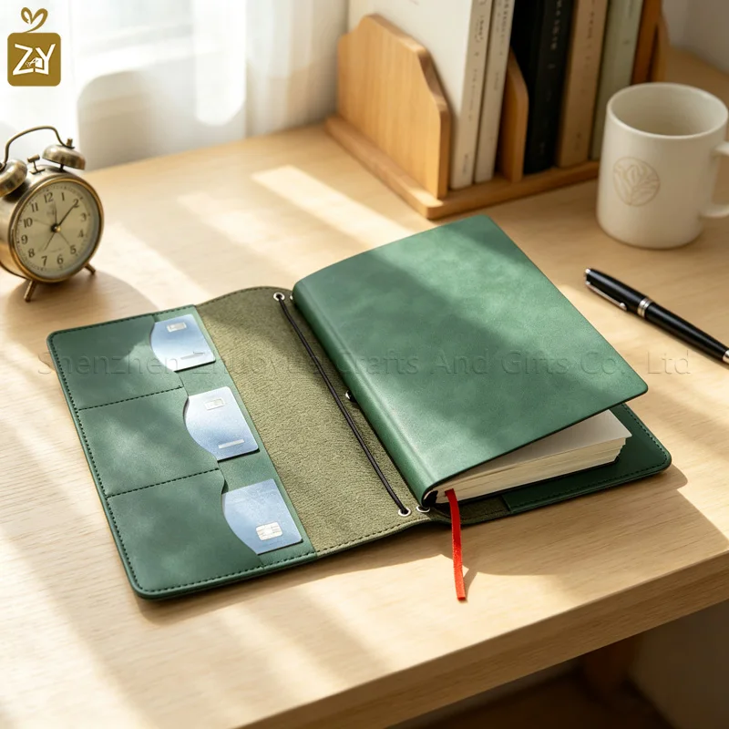 Vintage PU Leather Book Cover Multi‑card Slot Book Sleeve Elastic Band Fastening, Portable Notebook Protector, Anti‑wear Book