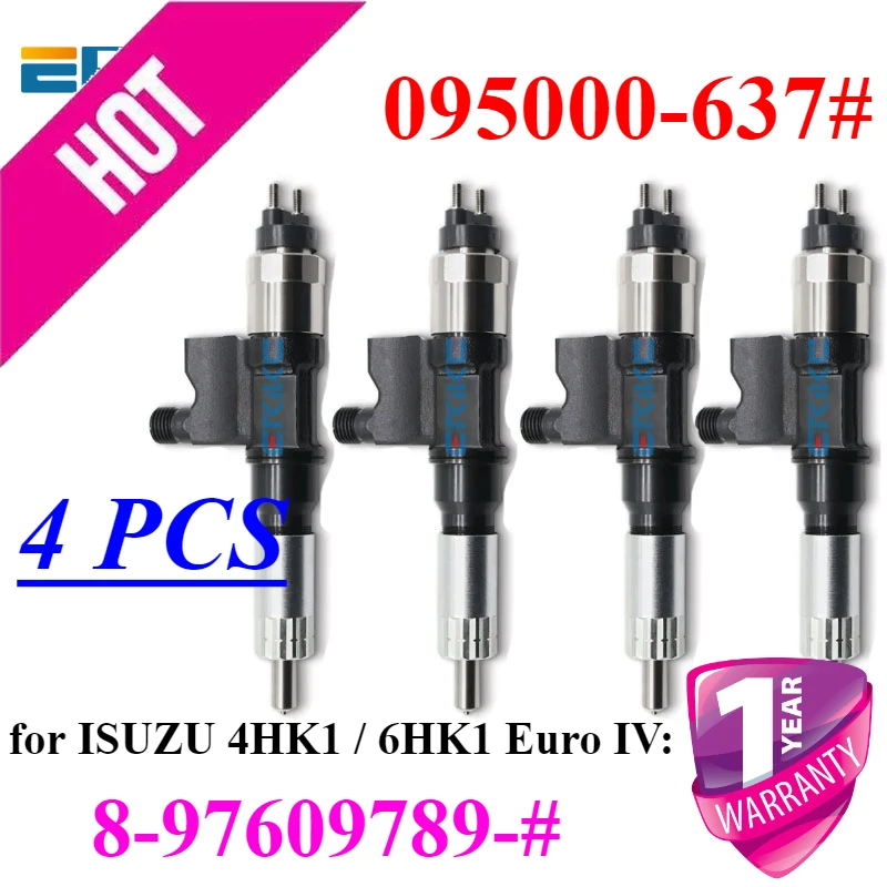 4PC 095000-6373 Fuel Injector 8-97609789-0 8-97609789-6 095000-6376 095000-6370 for Isuzu 4HK1 6HK1 Hitachi Excavator ZX200-3