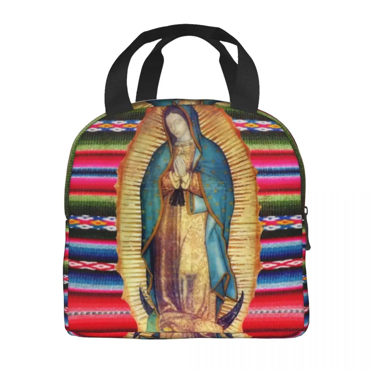 Our Lady Of Guadalupe Virgen Maria Zarape Insulated Lunch Bag for Women Waterproof Virgin Mary Catholic Thermal Cooler Bento Box