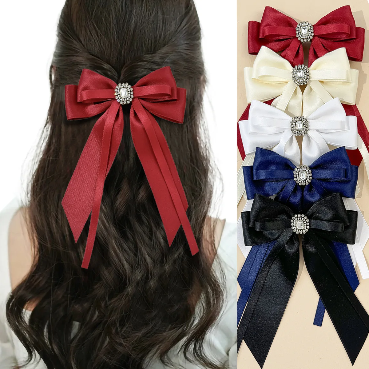 BowTies HairClip Handmade Ribbon Crystal Korean Princess Women's Sweet Elegant Vintage Lolita Accessories Hairpin Collar Flowers