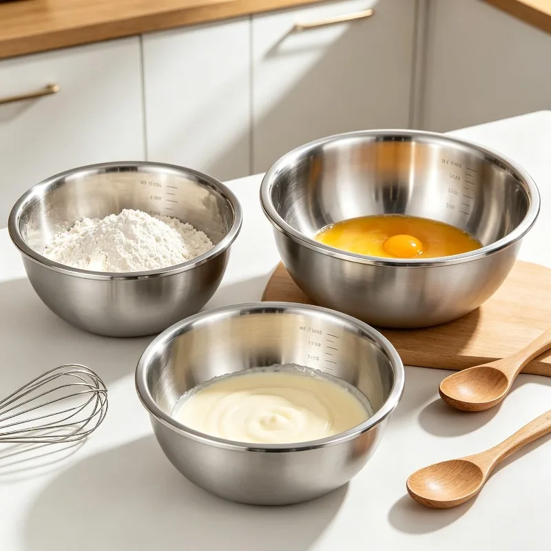 Food Grade Round Stainless Steel Basin Korean Style Household Bowl for Cold Noodle Salad Dough Mixing Egg Beating