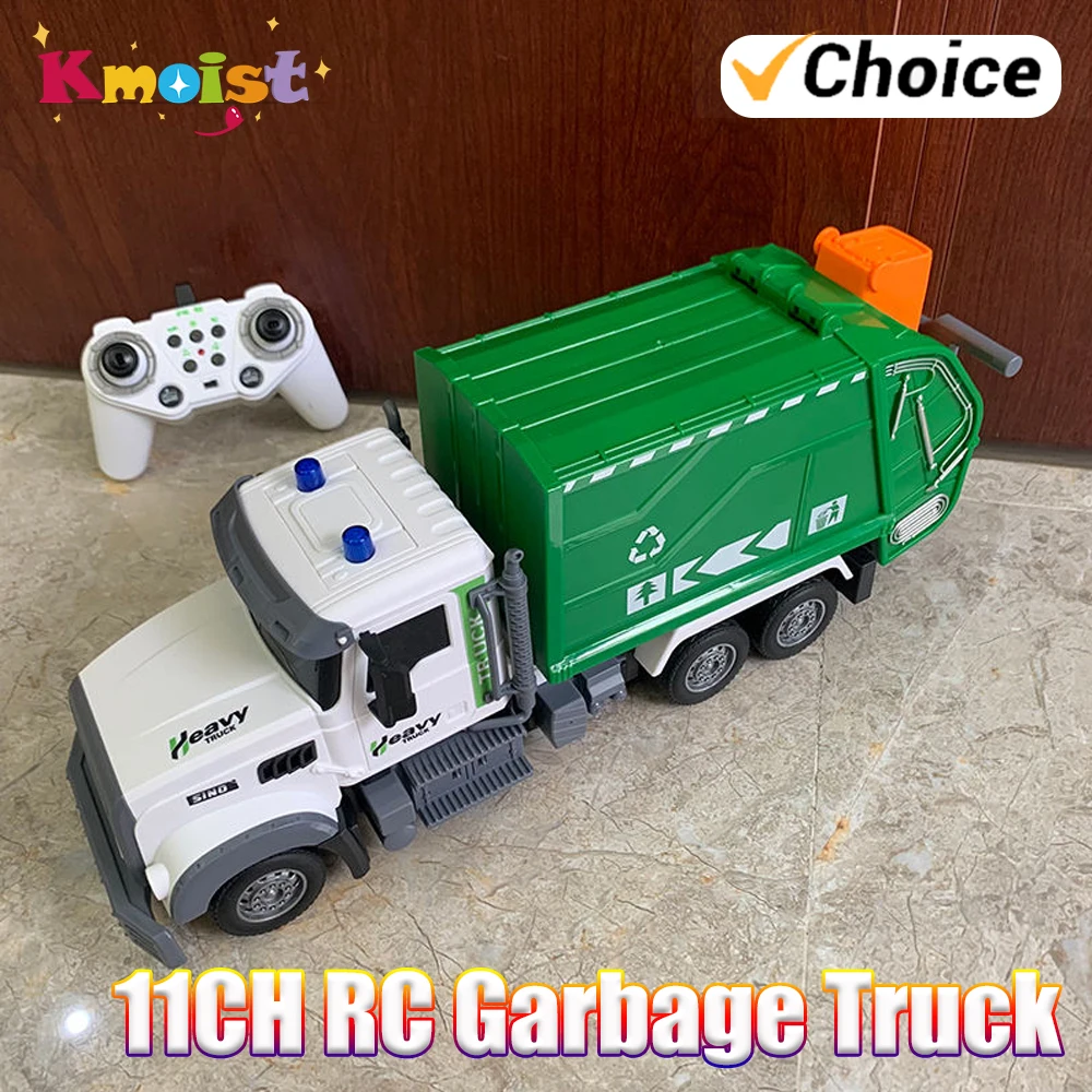 1/12 11CH RC Garbage Truck Sanitary Car with Trash Bin Electric Trash Truck Toy Set with Lights Sound Toys for Boys Kids Gifts