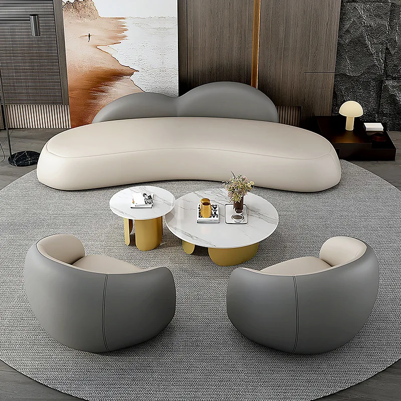 Combinación de mesa de centro de sofá de recepción de salón de oficina moderna de lujo ligero, ventas de salón de belleza