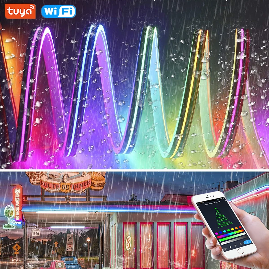 12V RGBIC Led Strip Neon Light 84LEDs/m TUYA WiFi,Bluetooth,Remote EU/AU/UK/US Plug Color Chasing RGB IC Led Neon Tape For Home