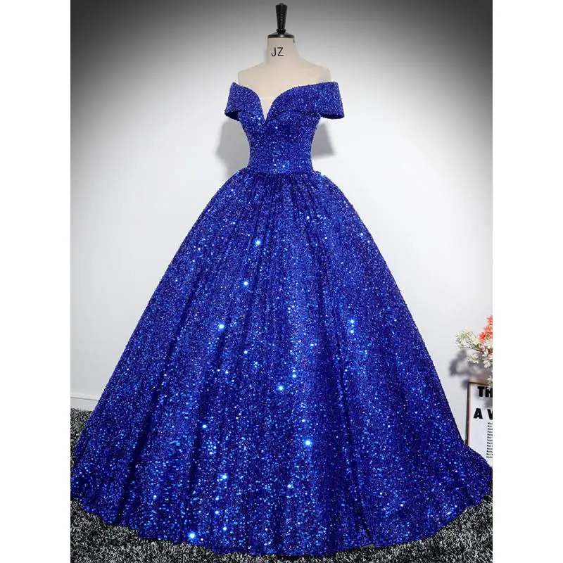 Customized Boat Neck Off-shoulder Quinceanera Dresses Vestidos De 15 Anos Sparkly Sequined Formal Princess Birthday Party Gowns