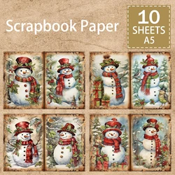 10 Sheets A5 Size Christmas Snowman Scarf Background Vintage Grunge Journal Planning Scrapbooking