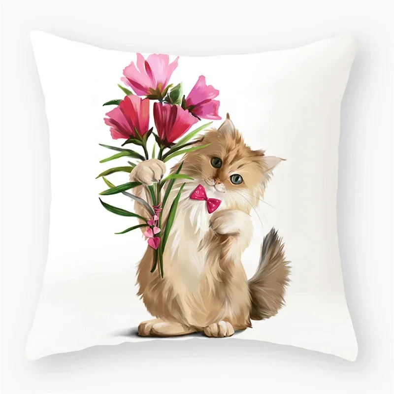 الكرتون القط الحيوان أريكة غطاء الوسادة الزخرفية وسادة المخدة البوليستر 45*45 رمي وسادة ديكور المنزل غطاء وسادة