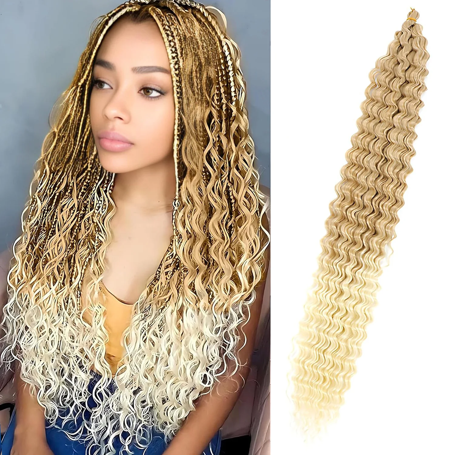 Synthetic Long Curly Braiding Hair 32 Inch Ocean Wave Crochet Hair for Black Women Deep Wave Braiding Hair for Boho Braids