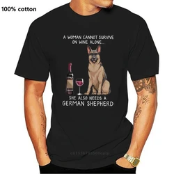 Male Tee Shirt German Shepherd And Wine Funny Dog Natural Cotton Graphic Crewneck Cartoon Print Tee Shirt