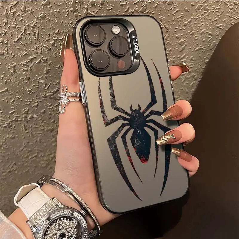 

Black spider pattern design phone case for iPhone 16 15 14 13 12 11 Pro/ Max/Plus shock-proof rear cover anti-fingerprint