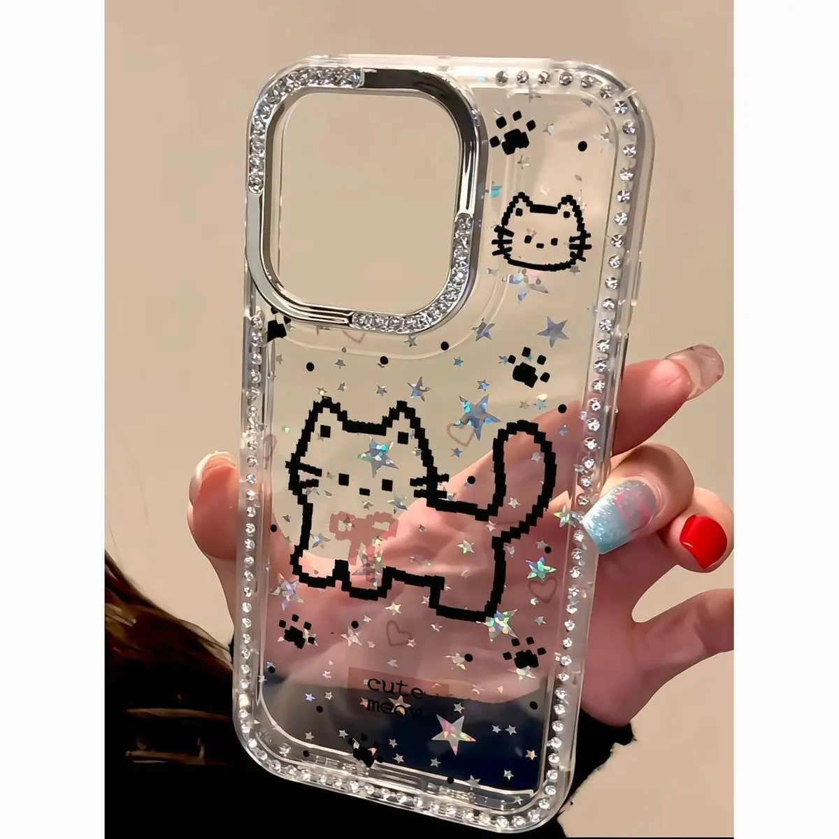 

Korean INS Pixel Wave Point Kitten Star Shell Phone Case For iPhone 16E 15 14 13 12 11 Pro XS Max Advanced Minimalist Cover