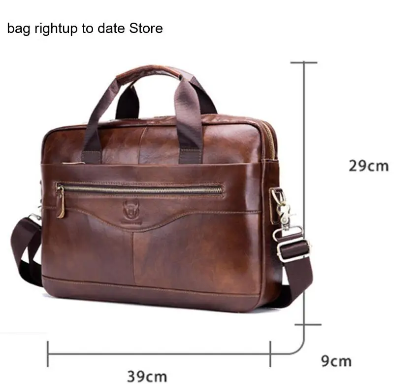 Genuine Leather Pure Color Business Large Capacity Shoulder Crossbody Laptop Bag Men