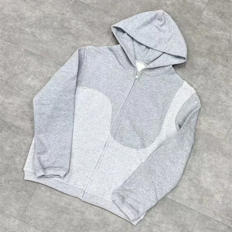 

Осень-зима, лоскутная серая укороченная толстовка с капюшоном на молнии с цветными блоками, уличная мужская и женская куртка с капюшоном ERL