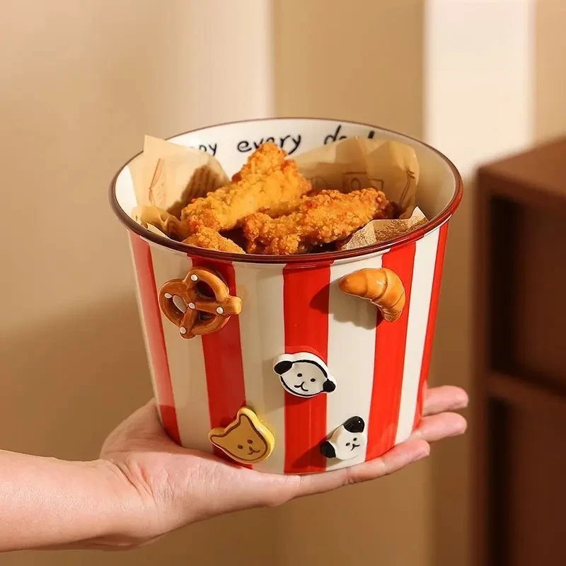 

Керамическая миска для закусок с пуговицами для щенков, бытовая кухонная посуда, закуска, жареная курица, ведро для картофеля фри, попкорн, салат, миска для йогурта