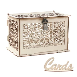 Cajas de madera para tarjetas de regalo de boda con cerradura, patrón de flores de Mr & mrs. pareja, tarjetas de letrero de sobre, caja de madera, suministros de boda rústicos DIY