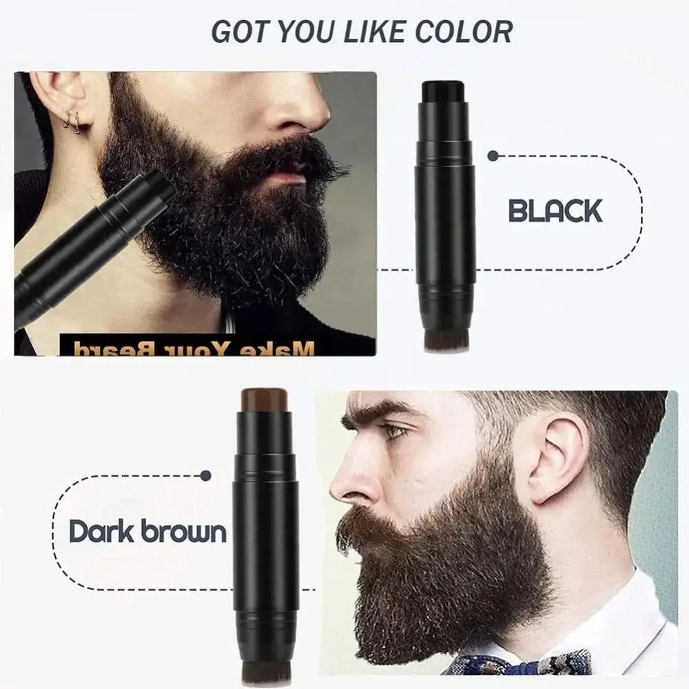 Waterproof Beard Pencil Filler Moustache Coloring Beard Brush Enhancer Beard Filling Stamp Kit Facial Hair Color Filler