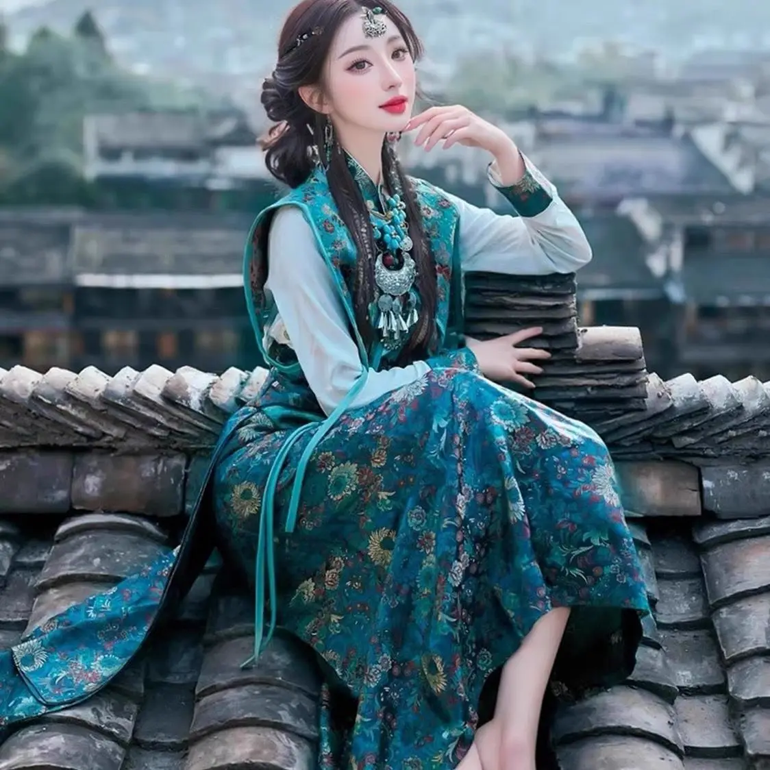 

New Tibetan woven gold clothing Bola Tibetan robe photo dance travel photography set