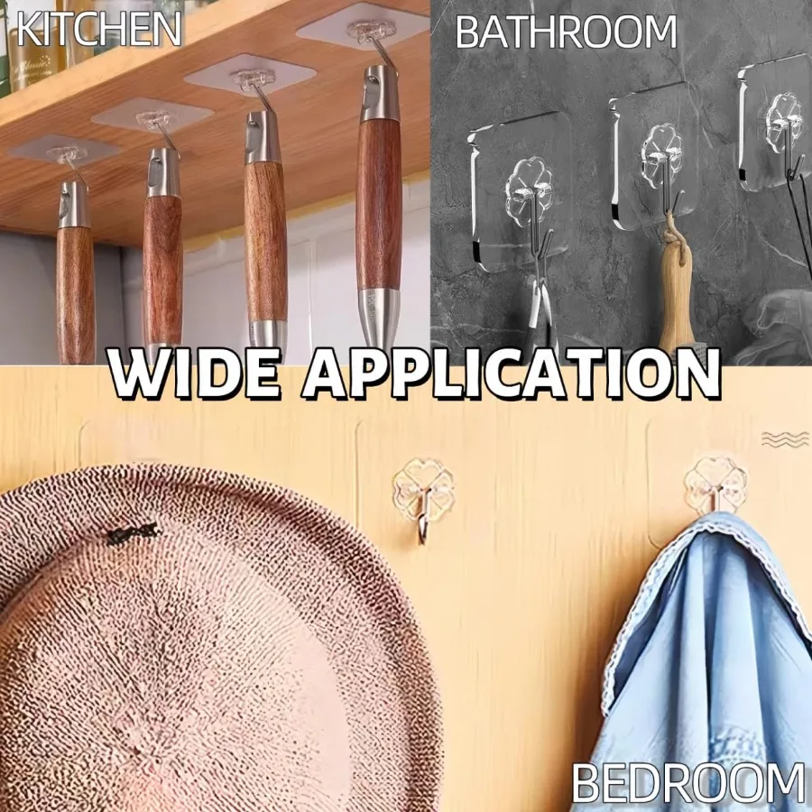 24 Packs Transparent Reusable Waterproof Adhesive Hooks for Heavy Duty Wall Hanging Ideal for Kitchen Curtains Towels and Bathr