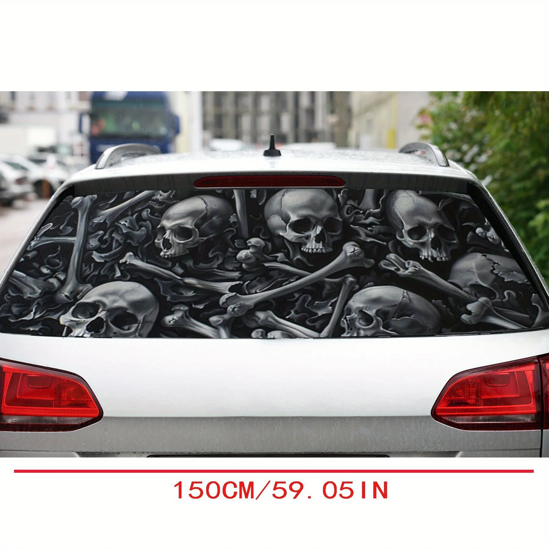 Dark Skull and Bones PVC Perforated Car Vinyl Wraps, Privacy Enhancing Design for Rear Window, Car Rear Windshield Sticker for M