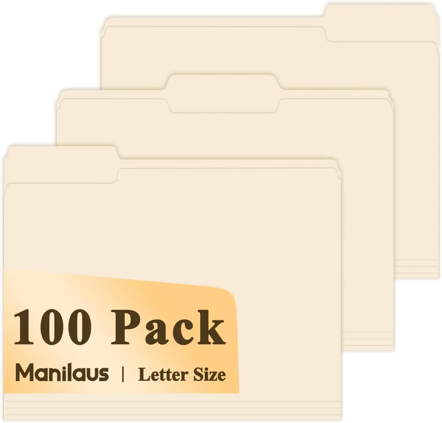 

100-Pack Manila Folders 8.5x11 Letter Size with 1/3 Cut Tabs for Office, School & Home Organization
