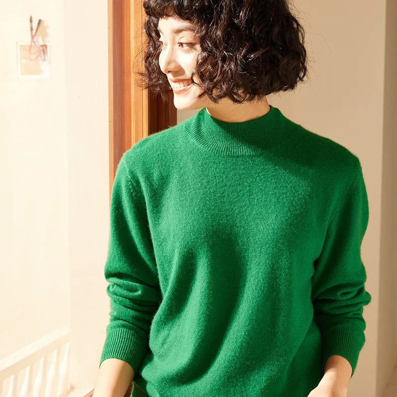 2025 Autunno/Inverno Nuovo Maglione da Donna 100% Cashmere Mezza Collo Alto Felpa con Cappuccio Lavorato a Maglia Tinta Unita Casual Top da Donna