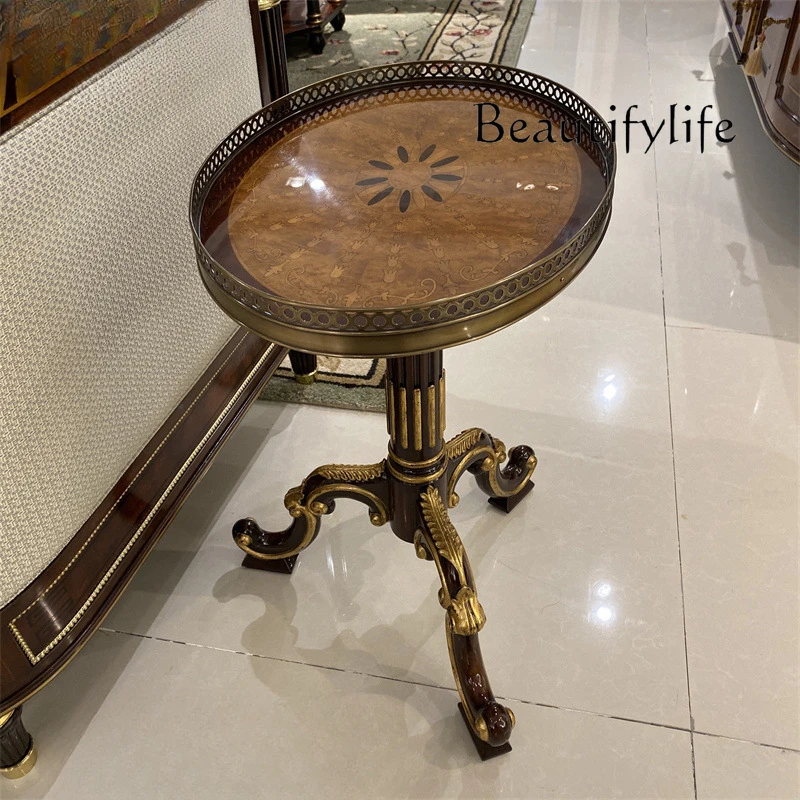 Corner Villa English Classical Small Round Table European Luxury Small Coffee Table Mahogany Furniture