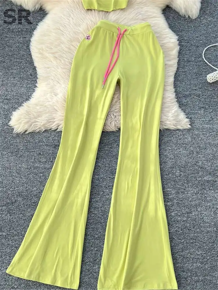 BabYoung Hotsweet Ricamo Due Pezzi Abiti da Donna Senza Spalline Senza Maniche Camis + Pantaloni Lunghi Moda Americana Casual Vacanza Set