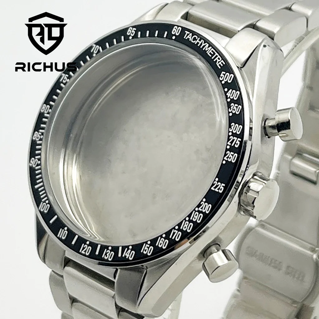 RICHUS 40 мм серебряный корпус для часов с черным, синим, зеленым, красным безелем, куполообразным стеклом, подходит для кварцевого механизма VK63