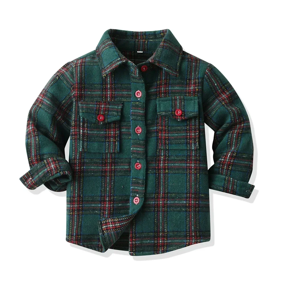 Children\'s Autumn Plaid Long Sleeved Shirt Brother & Sister Shirt Cotton College Style Thickened Shirt Boys Shirts Girls Blouse