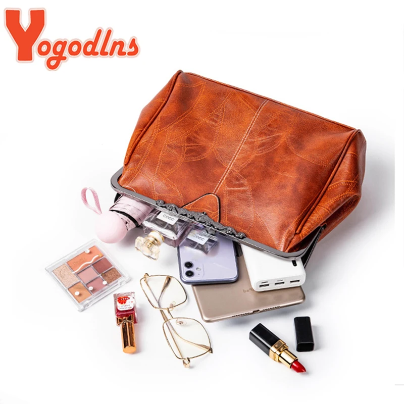 Yogodlns Vintage Clip Hand Bag For Women Soft Leather Shoulder Bag Fashion Brands Evening Wallet Shopping Crossbody Bag Bolso