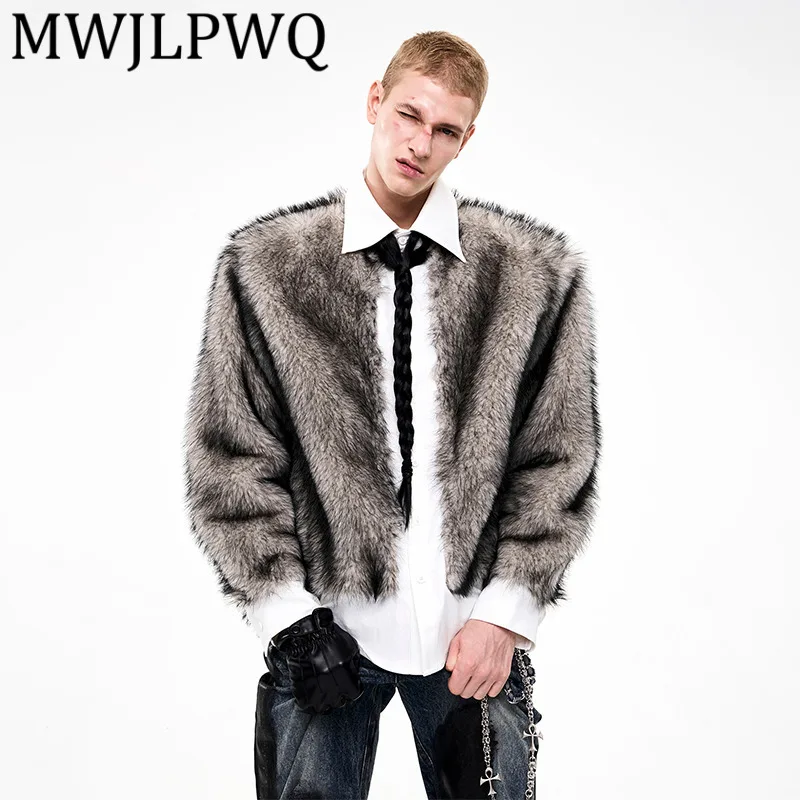 MWJLPWQ فو الفراء المرقعة قمصان طويلة الأكمام للرجال شارع العليا التلبيب الخريف الشتاء الراقية غامض الدافئة ملابس علوية غير رسمية 12344