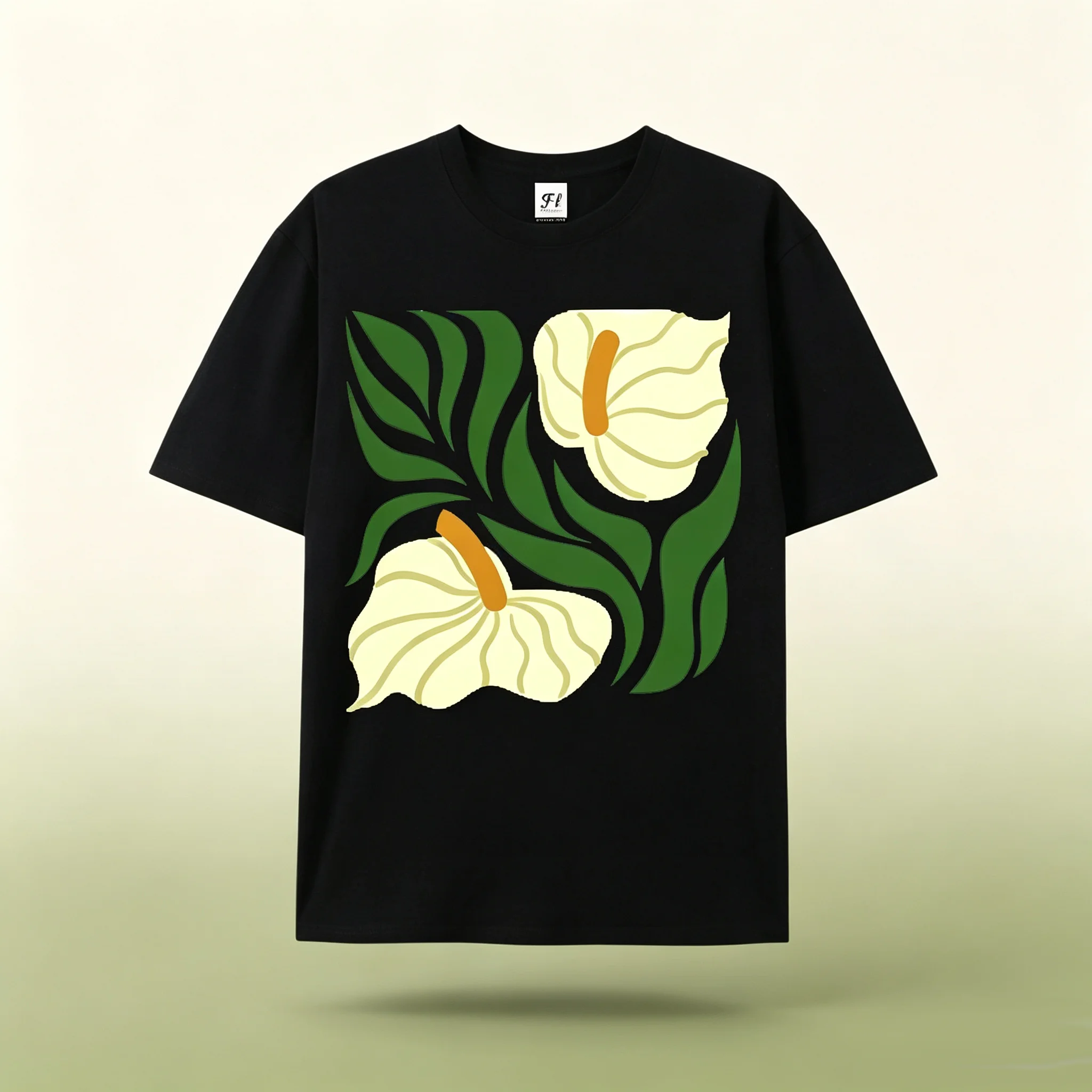 Unisex Vintage Calla Lily Floral Print Short Sleeve T‑Shirt Loose Crew Neck Casual Summer Plant Graphic Tops