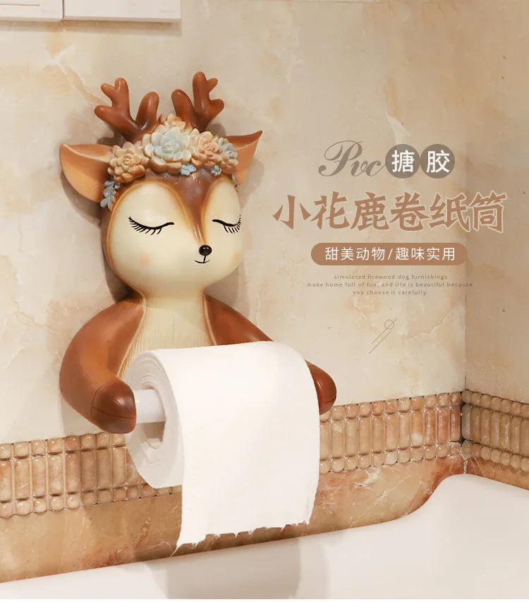 

deer Sika wreath Resin bathroom Paper towel holder rack Hanging Punch free Decorative ornaments
